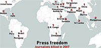 Tdliche Weltkarte von Reporter ohne Grenzen
Abb.: rsf.org